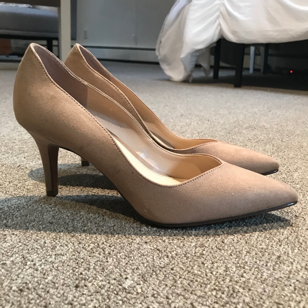 Nude Suede Heels (size 7.5) - Kelly and Katie